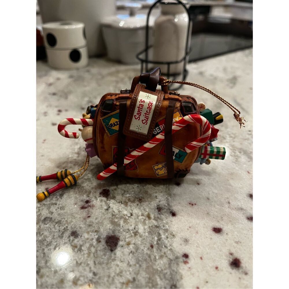 Enesco 1990 Santa’s Suitcase Christmas Ornament EUC